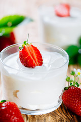 Yogurt ice cream with strawberries. Background for inscriptions.