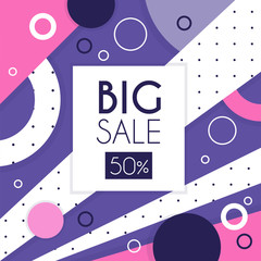 Big sale banner, up to 50 percent off, seasonal discount, advertising element vector Illustration