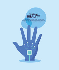 Obraz premium Infographic of virtual reality concept with wired gloves over blue background, colorful design. vector illustration