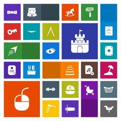 Modern, simple, colorful vector icon set with play, beautiful, device, white, ship, travel, fitness, mouse, food, horse, paper, sweet, child, kid, flight, bow, cake, sand, poker, toy, health icons