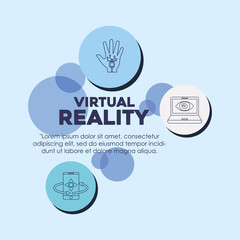 Infographic of virtual reality concept with wired gloves and related icons over blue background, colorful design. vector illustration