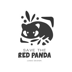 Save the red panda logo design, protection of wild animal black and white sign vector Illustrations on a white background © topvectors