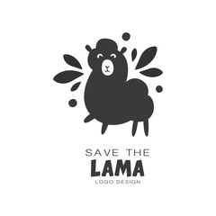 Save the lama logo design, protection of wild animal black and white sign vector Illustrations on a white background