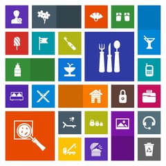 Modern, simple, colorful vector icon set with knife, food, dessert, telephone, art, weight, ice, estate, waste, water, member, search, kilogram, fountain, trash, real, account, human, paint, add icons