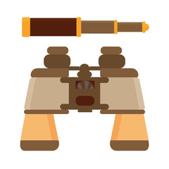 Travel binoculars and spyglass vector illustration in flat design. Classic binocular and telescope icon isolated on white background.
