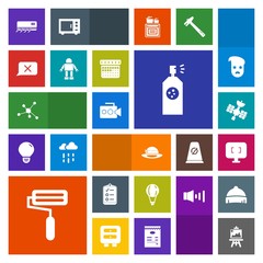 Modern, simple, colorful vector icon set with sky, satellite, equipment, parachute, computer, art, atom, check, technology, air, day, sign, monitor, paint, molecule, video, list, artist, fashion icons