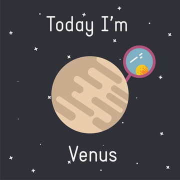 Vector Venus with mirror illustration with "Today I'm Venus" caption on dark background