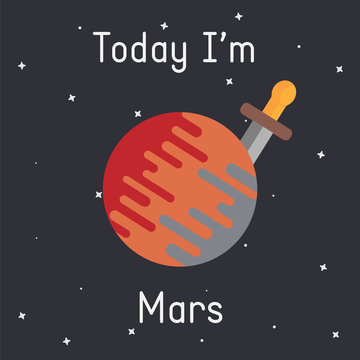 Vector Mars with sword illustration with "Today I'm Mars" caption on dark background