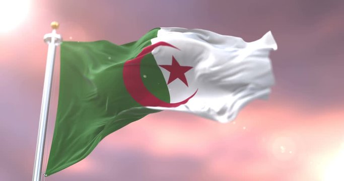Algeria flag waving at wind at sunset, loop