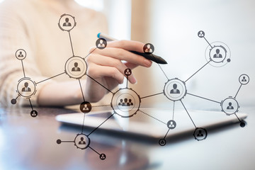 Organisation structure. People's social network. Business and technology concept.