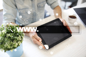 Search bar with www text. Web site, URL. Digital marketing. Business, internet and technology...