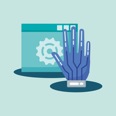 virtual reality design with wired glove and web interface  over blue background, colorful design. vector illustration