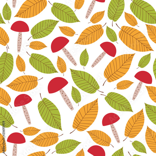 autumn forest pattern vector seamless mushrooms and elms leaves on