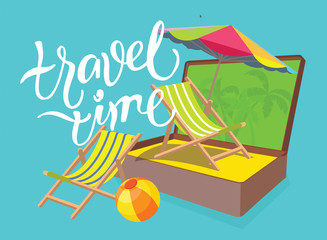 Travel time - lettering poster. Travel banner