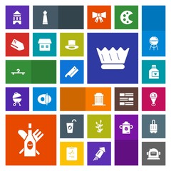 Modern, simple, colorful vector icon set with crown, tag, healthy, care, fashion, space, drink, mouth, alcohol, queen, helmet, meat, sign, harvest, price, luxury, mouthwash, grain, axe, sale icons