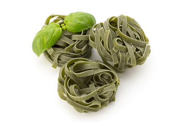 fettuccine pasta on white background