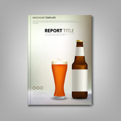Brochure book or flyer with glass of beer and bottles