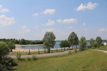 Fototapeta na wymiar Schladitzer See lake nearby Leipzig in summer, Germany 