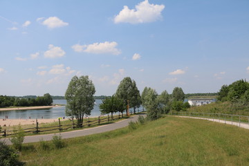 Holidays at Lake Schladitzer See nearby Leipzig in summer, Germany