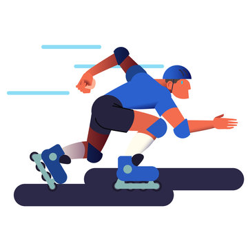 The roller man. Roller skates sportsman in flat with gradient design. It can be used for flyer, banner to sporting events, packing for sports goods. Vector illustration.