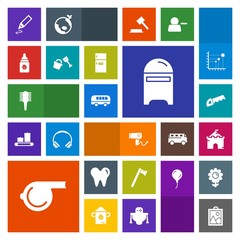 Modern, simple, colorful vector icon set with care, equipment, picture, beauty, transport, hammer, referee, stationery, mailbox, health, hair, dryer, architecture, transportation, hairdryer, saw icons