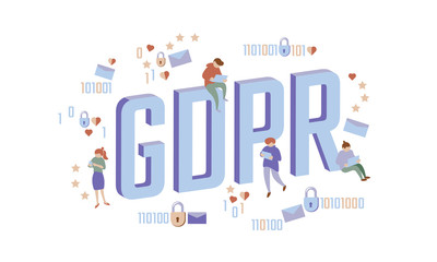 Fototapeta na wymiar GDPR law isometric people concept. Small men Big letters flat 3D like padlock general data protect regulation security. Pastel color privacy personal information safety vector illustration
