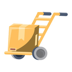 handcart with carton box over white background, colorful design. vector illustration