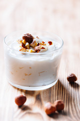 Yogurt dessert with hazelnut.