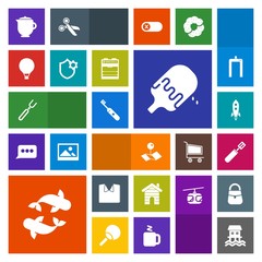 Modern, simple, colorful vector icon set with hygiene, sea, shirt, kitchen, spoon, rocket, care, ice, seafood, pointer, building, white, sweet, fashion, pan, breakfast, health, dinner, real, map icons