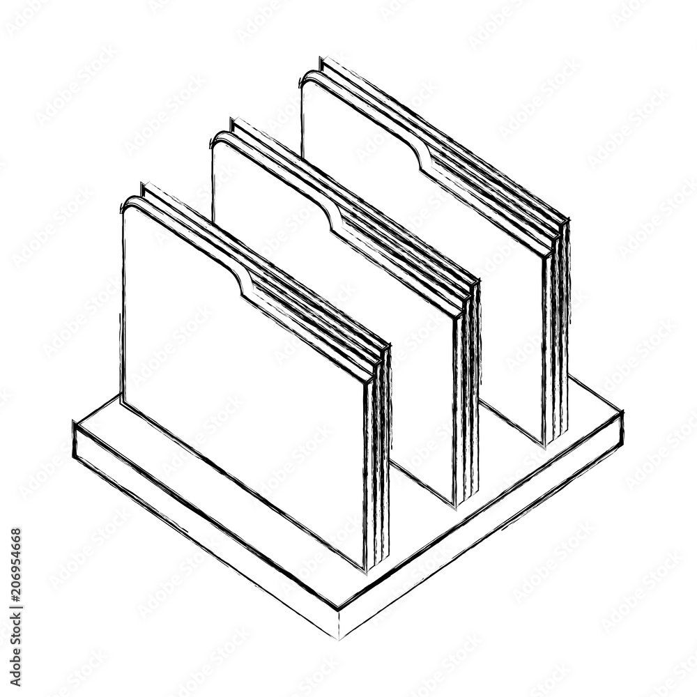 Poster shelf with folders documents isometric icon vector illustration design