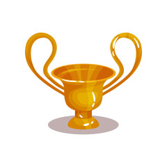 Bright yellow amphora with two high handles. Icon of ancient golden vase. Isolated flat vector illustration