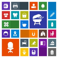 Modern, simple, colorful vector icon set with sign, fast, meat, universe, erase, business, cooking, cosmos, magnet, desk, rubber, education, interior, magnetic, space, chair, cabinet, bbq, work icons