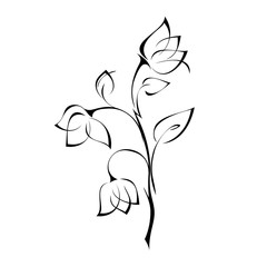 ornament 297. decorative flower with Bud and leaves in black lines lines