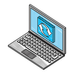 laptop computer with button reload isometric icon vector illustration design
