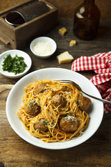 Spaghetti with meatballs and cheese