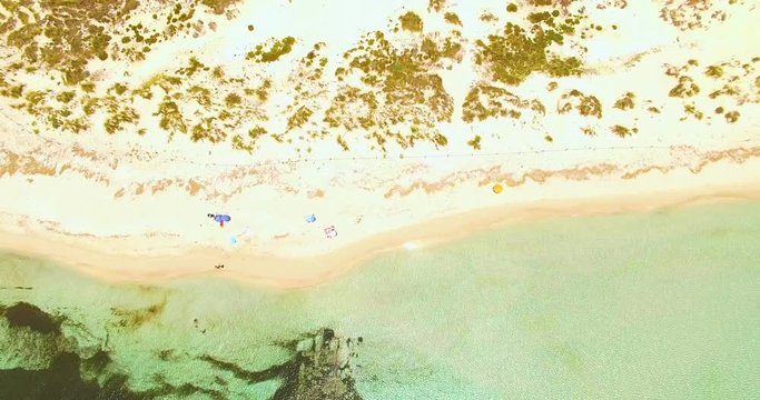 Aerial view of amazing, unspoiled and idyllic beach on a little island