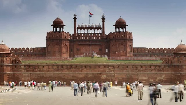 The Lahore Gate, the red sandstone main gate to the Red Fort, UNESCO World Heritage Site, Old Delhi, India, Asia