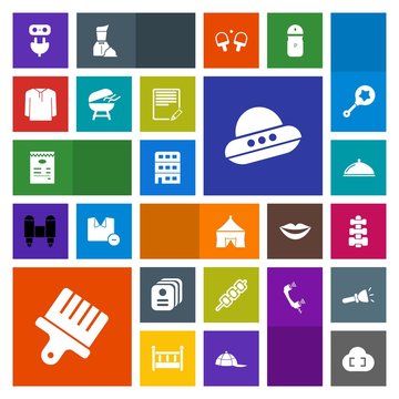 Modern, simple, colorful vector icon set with service, edit, electricity, ufo, equipment, document, write, food, cooking, energy, card, id, drawing, circus, tent, spacecraft, bbq, toy, house icons