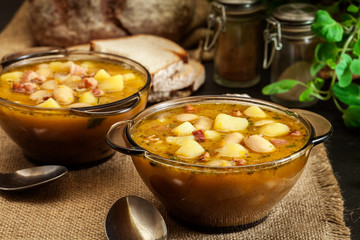 White bean soup with potatoes and bacon