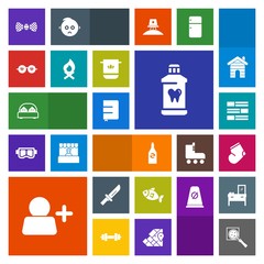 Modern, simple, colorful vector icon set with newspaper, seafood, book, fork, care, paper, liquid, search, furniture, glasses, tie, elegance, fish, dinner, sea, add, bedroom, clean, news, food icons