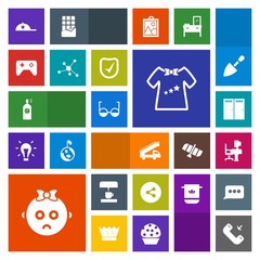 Modern, simple, colorful vector icon set with paint, home, phone, table, internet, door, truck, cap, game, kitchen, spray, media, kid, clothing, headwear, baby, chemistry, work, joystick, office icons