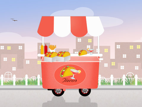 illustration of tacos cart