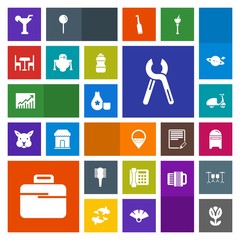 Modern, simple, colorful vector icon set with bag, work, service, reparation, tool, table, ride, furniture, phone, sport, location, japanese, mail, concept, repair, communication, care, sake icons