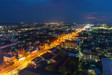 Fototapeta na wymiar Aerial view of Nakhon Ratchasima city or Korat at night, Thailand