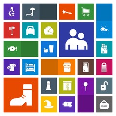 Modern, simple, colorful vector icon set with jam, human, chocolate, cheese, house, bar, candy, jar, footwear, estate, piece, honey, technology, building, medicine, dessert, sweet, sugar, food icons