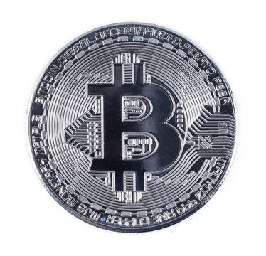 silver bitcoin isolated on white background
