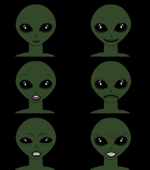 Vector cartoon  face expressions Emoticon set alien man face against dark background