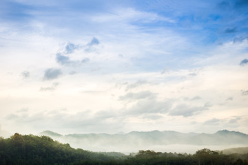 Landscape of mountain and sky in the foggy day.