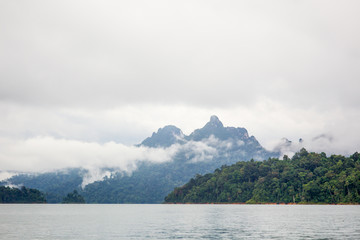 Landscape of a big mountain and lake whare fully with forest in tropical zone in Asia.