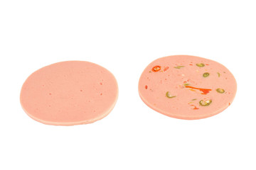 bologna sausage spicy isolated on white background